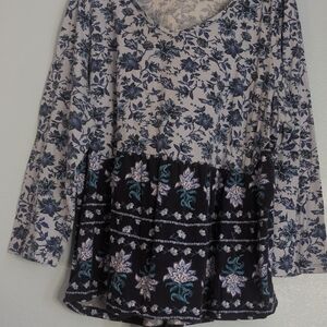 Woman Within Blue and Black Floral Blouse Size 26/28w